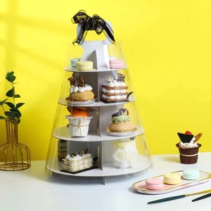 Custom Printed Four Floor Multilayer Stand Rebbion Portable Party Cake Tower Box With Handle