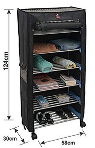 Trendy 6-<b>Shelf</b> Cloth Shoe Rack 6-Layer Storage for Closet Bathroom Hallway-Wood Iron Metal <b>Plastic</b> Material - Product Image 4
