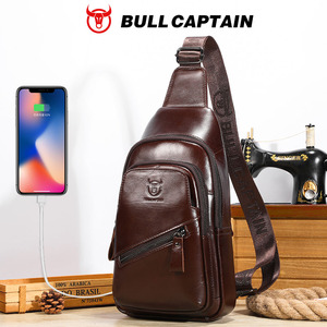 Sac de poitrine en cuir BULLCAPTAIN pour hommes, sac de randonnée en plein air, sac à bandoulière, sac à dos avec port de charge USB, OEM ODM - Product Image 1
