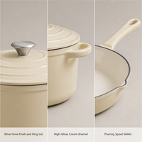 Batterie de cuisine en fonte émaillée Joho, comprenant un faitout, une cocotte et une poêle, couleur crème, pour la cuisson, vente en gros, OEM, ODM, fournisseur en gros