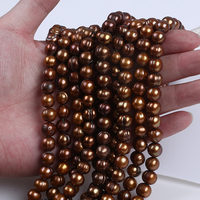 Perles en vrac en forme de pomme de terre de 8-9 mm, perles d'eau douce brunes, brins de perles naturelles