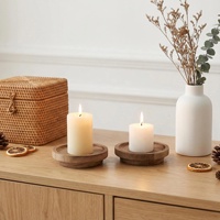 Plateau rond en bois rustique pour bougies, centre de table de Noël et de Pâques, support pour bougies piliers