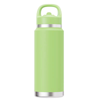 Bouteille d'eau isotherme moderne en acier inoxydable de 750 ml avec logo personnalisé, paille et poignée – Idéale pour les voyages et le sport