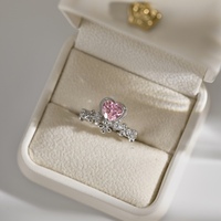 Bague Exquise en Argent S925, Motif Couronne Fleur Cœur, Douce et Polyvalente, avec Zircon Cubique Rose, Bijoux pour Femme