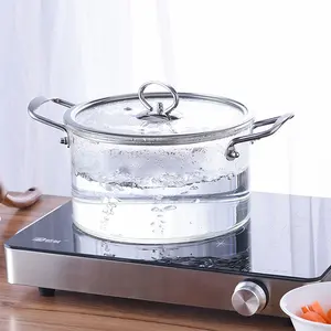 Acessórios de cozinha resistentes ao calor, acessórios transparentes de alta borosilicate com punho de aço inoxidável