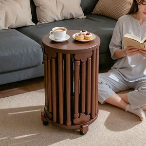 Stackable Solid Wood Stool With Wheels Chinese Style Round <b>Side</b> <b>Table</b> For Living Room Multi Functional Furniture - Product Image 3
