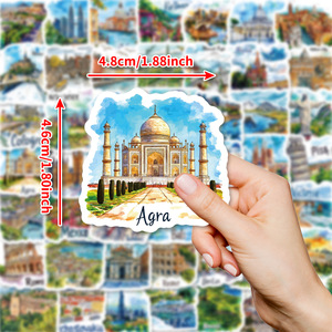 Nuevo Estilo, 50 Pegatinas de Mapas de Viaje Pintadas a Mano, Lugares Emblemáticos Mundiales, Resistentes al Agua, para Manualidades - Product Image 2
