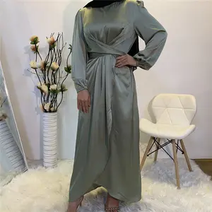 2022 Dubai Quần Áo Hồi Giáo Cho Phụ Nữ Hồi Giáo Khiêm Tốn Thời Trang Thắt Lưng Satin Váy Hồi Giáo Abaya