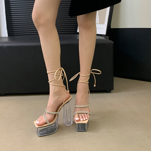 2024 New Crystal Heel Waterproof Strong Rhinestone Thin Strap High Heel Women's <b>Sandals</b> - Product Image 4