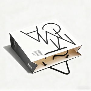Customized logo Printing Matte Elegant <b>Clothes</b> Gift Packaging White Cardboard Shopping Paper Bag with Ribbon Handle - Product Image 3