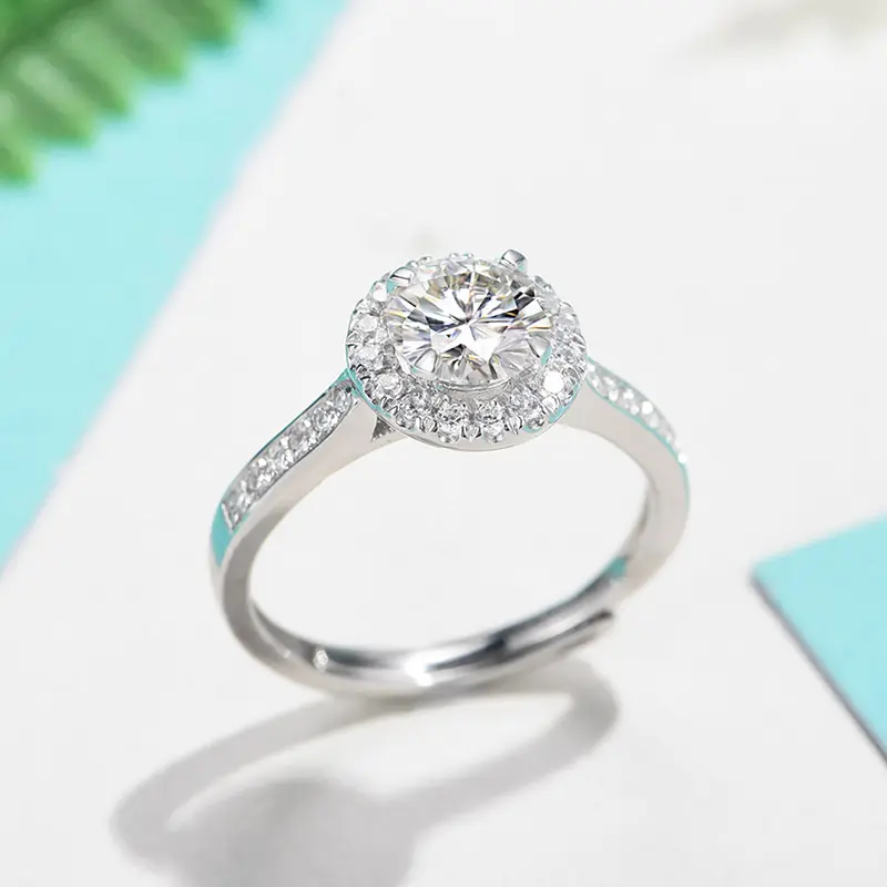 Thay đổi kích thước vòng moissanite Vòng 925 Sterling Bạc Rhodium mạ Claw thiết lập cho tiệc cưới hoặc kỷ niệm