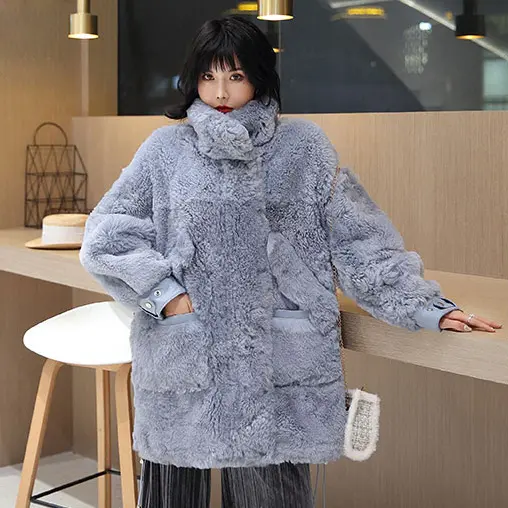Jaket Bulu Musim Dingin untuk Wanita Kulit Domba Hangat, Mantel Bulu Kulit Domba Wajah Ganda Asli Harga Pabrik