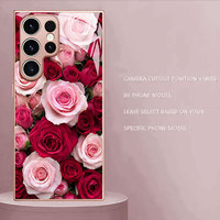 Étui de protection pour téléphone portable en verre trempé et TPU avec imprimé de fleurs de rose pour Samsung Galaxy S8 S9 S10 S20 S21 S22 S23 S24 S25 S26