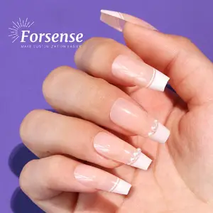 custom 3d pearl handmade french manicure press on nails natural nude fake nails short coffin false acrylic white french tip nail