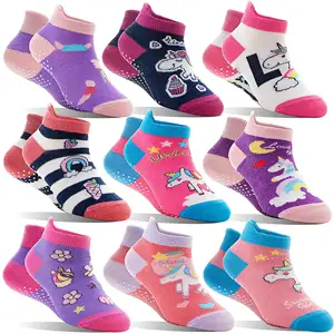 Bébé Filles En Bas Âge Poignées Chaussettes Enfants Antidérapant Anti Dérapage Cheville Licorne Coton No Show Chaussettes avec Pinces 9 Paires