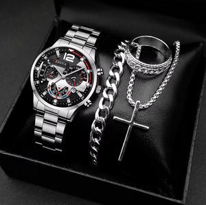 <strong>GENEVA</strong> Fashion 4PCS Men Quartz <strong>Watch</strong> With Ring Necklace and Bracelet <strong>Set</strong> - Product Image 5