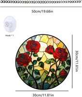 Attrape-soleil rond en acrylique 2D, rose rouge vintage/Art Déco, décoration murale et de fenêtre, fleur, cadeau pour la maison