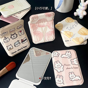 Nouveau miroir pliant en forme de tulipe de petite taille pour femmes, miroir de maquillage sur pied pour bureau, miroir pliant portable pour les cœurs des filles - Product Image 2