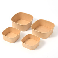 Bol à salade jetable carré en papier kraft avec couvercle, biodégradable, écologique, pour camping, personnalisable avec logo, faible coût, fourni par l'usine du Shandong