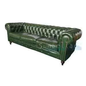 Ofis kanepe seti mobilya yeşil deri 3 kişilik kanepe chesterfield haddelenmiş kol oturma odası salon kanepe otel lobi ofis kanepe