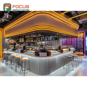 Mostrador de Servicio Personalizado para Cafetería, Acabado en Madera Laminada, Área de Exhibición de Botellas de Sirope, Mostrador de Servicio para Tienda - Product Image 6