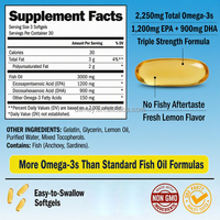 Complément d'Oméga 3 Haute Puissance en Capsules – Acides Gras Essentiels DHA EPA Huile de Poisson Oméga-3 3000mg Gélules Molles pour Femmes et Hommes
