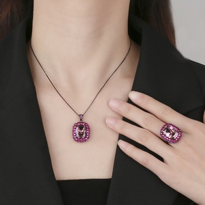 High Quality Eco-friendly Brass 12*16mm Colored Cubic Zirconia Black Gold Plated Luxury Pendant Set Jewelry Set - Product Image 6