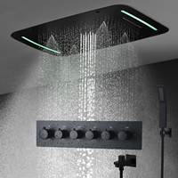 Système de panneau de douche LED de luxe, noir mat, mitigeur à température constante, déviateur, SPA Spray, robinet de tête de douche de pluie
