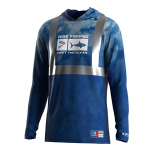 Chemise de pêche à capuche haute visibilité avec bande réfléchissante UPF50+ à manches longues, équipement anti-microbien pour la pêche de nuit et la course à pied - Product Image 1