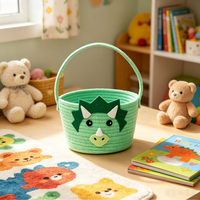 Panier circulaire portable moderne personnalisé pour enfants, motif dinosaure de dessin animé, avec poignées, en tissu écologique, design multifonctionnel pour