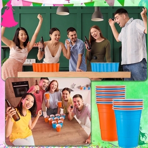 Gobelets <span class=keywords><strong>de</strong></span> fête réutilisables en plastique PP bicolores <span class=keywords><strong>de</strong></span> 16 oz pour événements en plein air, fêtes, barbecues et pique-niques - Product Image 6