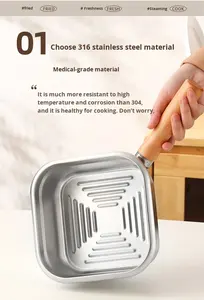 2026 ऑल-इन-वन नया डिजाइन स्क्वायर फ्रायर पॉट स्टेनलेस स्टील सब्जी कोल्ंडर्स लकड़ी के हैंडल के साथ - Product Image 3