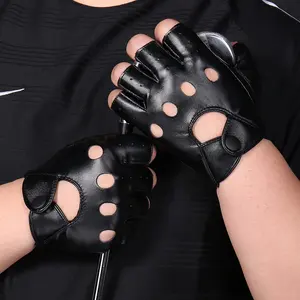 Wholesale Men Women Genuine Leather Car Driving Gloves Fingerless Mittens Black Half Finger Outdoor Shooting Gloves