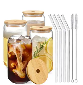 Bambu kapaklar ve cam saman ile içme bardakları 16oz şekilli bardak bira bardakları buzlu kahve sevimli Tumbler kupası