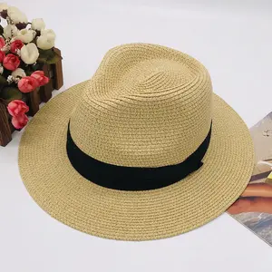 गर्म बेच पुआल टोपी व्यापक कगार Packable रोल अप प्रकार का टोप टोपी क्लासिक समायोज्य पनामा ग्रीष्मकालीन समुद्र तट सूरज टोपी