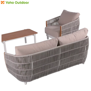 Ensemble de canapé de conversation commercial moderne en aluminium 4 pièces avec coussins détachables pour le tissage de corde de location de patio extérieur et de jardin - Product Image 3