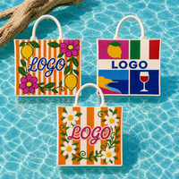 Tas Tote Berhias Manik-Manik Motif Lemon Mediterania, Tas Pantai Kanvas Bergaris Musim Panas, Tas Tangan Manik-Manik Custom, Dompet Manik-Manik OEM
