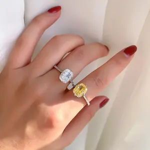 Minimalist Big Radiant Cut CZ Stone Wedding Rings 925 Silver Sterling Rings Jewelry