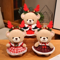 Niedlicher Weihnachts-Teddybär Plüschtier mit Rentier-Geweih-Stirnband Weicher Stoffbär in Weihnachtsoutfit als Geschenk für Kinder