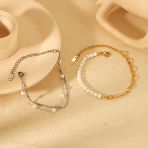 Pulsera de Perlas de Doble Capa de Acero Inoxidable, Perlas de Imitación, Joyería Unisex, Pulsera de Tenis de Moda, Accesorio de Verano - Product Image 1