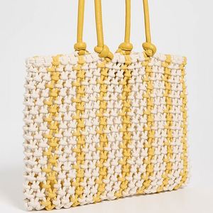 Women's Crochet Striped Tote Bag Large <b>Shoulder</b> <b>Straps</b> Custom Open Top Weekender Handbags Travel Spring Summer Autumn Portable - Product Image 4