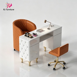 Meubles de salon de beauté modernes, table de manucure en bois rose, ensemble chaise et table de manucure en cuir de luxe, siège individuel - Product Image 5