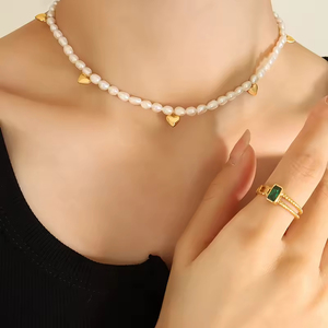 Nước Ngọt Ngọc trai Vòng cổ joyas de acero inoxidable <span class=keywords><strong>AL</strong></span> por thị trưởng đi lại thép không gỉ hình trái tim mini mặt dây chuyền vòng cổ - Product Image 4