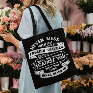 Bolsa de compras con estampado: "Advertencia para profesores de inglés: No te metas con nosotros. Lucharemos contra ti con palabras que <span class=keywords><strong>nunca</strong></span> hayas oído antes" - Product Image 4