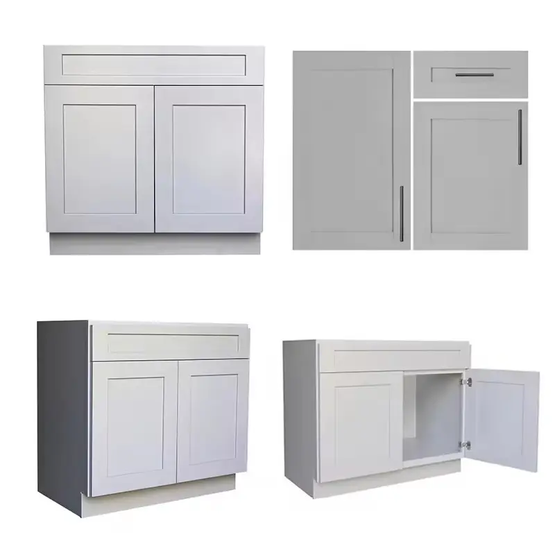 Modern L-shaped Kitchen Cabinet American custom white grey blue shaker kitchen bathroom cabinets maker with designer