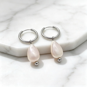 Custom Earrings OEM ODM <b>Titanium</b> Steel Pearl Drop Hoop Faceted Pearl 18K Gold Plated Jewelry Manufacturer - Product Image 1