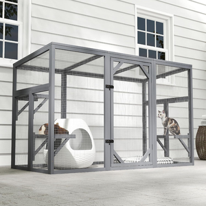 Recinto Exterior para Gatos de 5 a 7 Gatos, Catio de Madera con Puerta con Cerradura, 3 Plataformas, Resistente a la Intemperie, Ecológico - Product Image 4