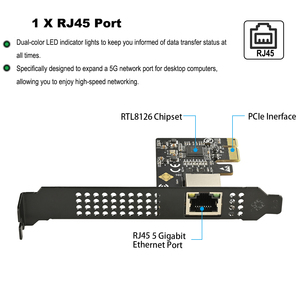การ์ดเครือข่ายอีเทอร์เน็ตกิกะบิต5G PCI-E TO RJ45 RTL8126 10/100/2500/5000Mbps 5Gbps ใช้เดสก์ท็อปภายในแบบมีสาย PCIe 5G La - Product Image 4