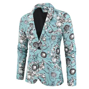 Ethnic Style Floral Printed Business Suits for Men Tailored Casual Coat Stylish Blazers