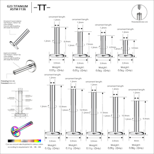 Clous de lèvre en titane ASTM-F136, accessoires basiques à fond plat pour l'oreille, bijoux de piercing corporel à filetage interne, tendance pour mariage - Product Image 6